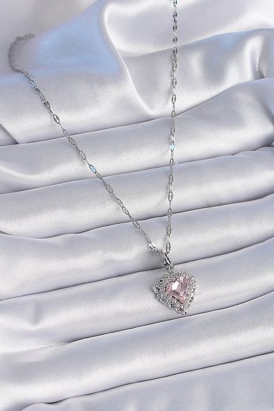 Store 316L Steel Chain Silver Color Zircon Stone Heart Model Women's Necklace