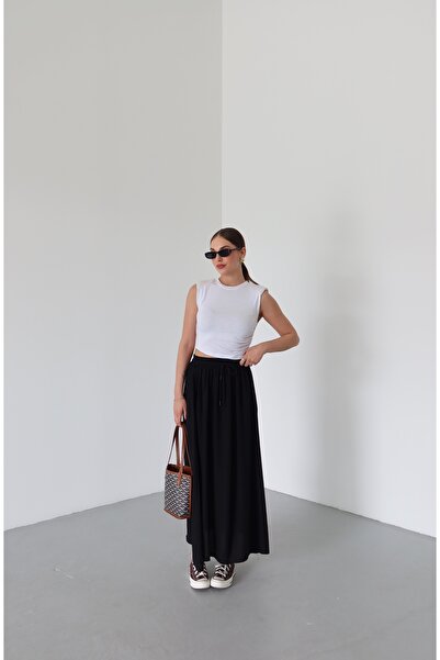 Laluvia Černá sukně s elastickým pasem - 1142