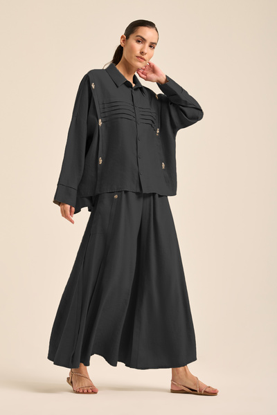 Ceremony Pile Detailed Skirted Pasion Suit 5908 Black