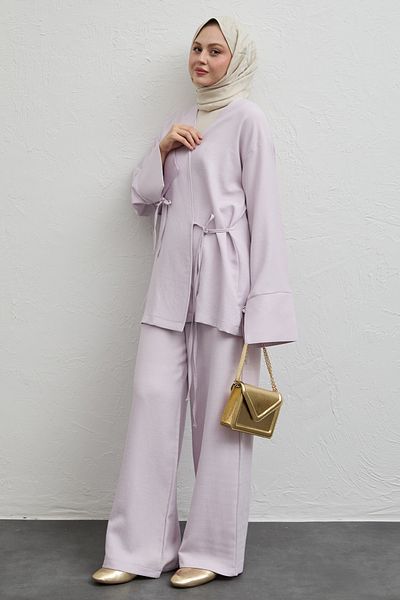 InStyle Lilac Colored Linen Kimono Double Set