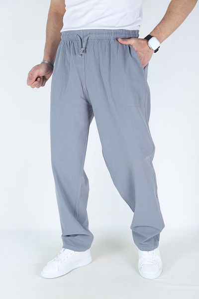 MYRAB DENİM Γκρι ανδρικό λινό παντελόνι Oversize - 100% βαμβάκι