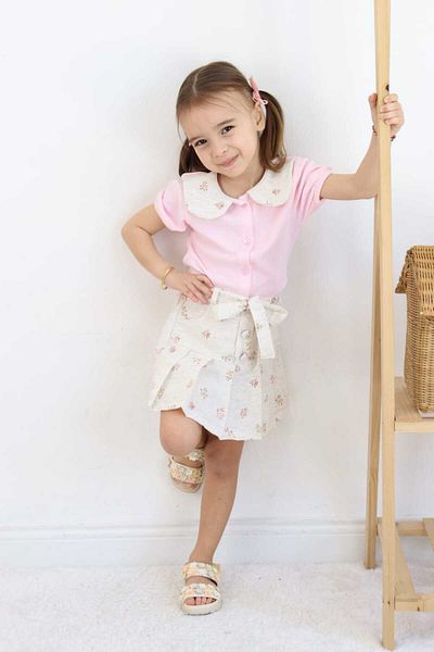 ESİLA KİDS Girl Baby Collared Floral Patterned Shorts Skirt Suit Summer Daily Combination 3-6 Years Old