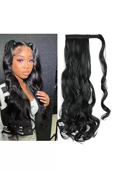 TakıDolabı Siyah Cırtcırtlı Dalgalı Gerçek Saç Dokusunda At Kuyruğu Postiş Sa...