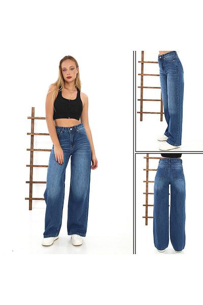 DENİKK Trend Unisex BAGGY Pantaloni Palazzo JEAN DENIM cu tăietură largi