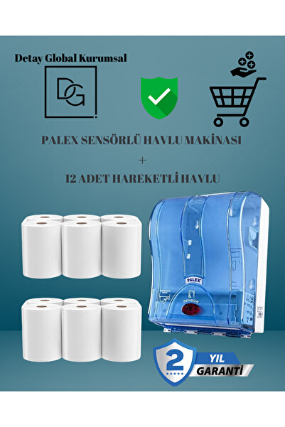 DETAY GLOBAL KURUMSAL Sensörlü Havlu Makinası + 2 Koli 12 Rulo Çift Katlı Har...