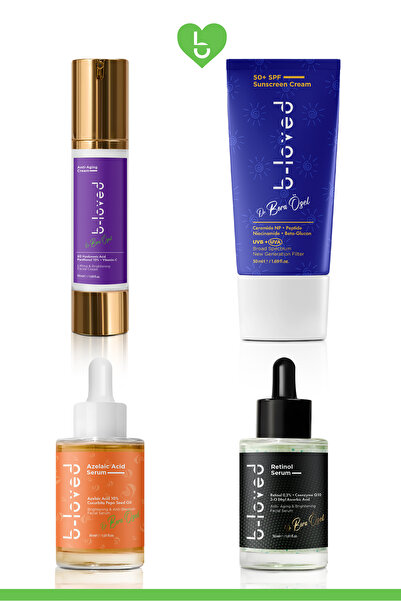 b-loved Gelişmiş Anti-Aging 4'lü Set: Retinol, Azelaik Asit, Nemlendirici Kre...