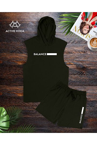 ACTIVE MODA - Men's Sleeveless Bala Printed Sleeveless Sports Athlete Shorts 2-Piece Set Oversized Large Size