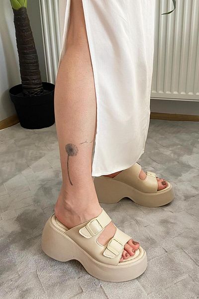 Preshley Sandale ortopedice Oliver Beige pentru femei cu două catarame cu talpă groasă K-3040