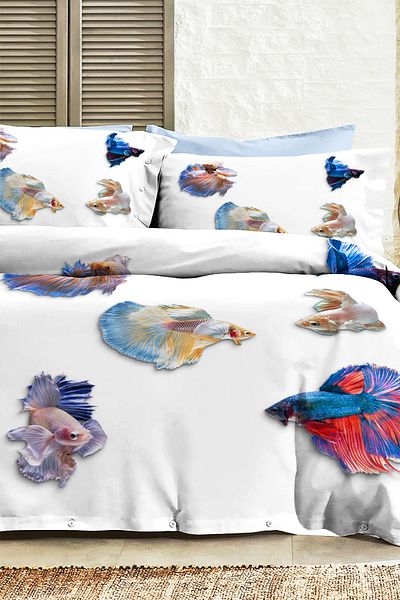 MonoHome 100% Cotton Ranforce Dowry Luxury 5D Digital Double Duvet Cover Set Aquarium