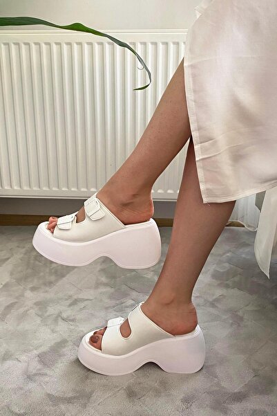 Preshley Women's Oliver White Two Buckle Thick Sole Orthopedic Sandals K-3040