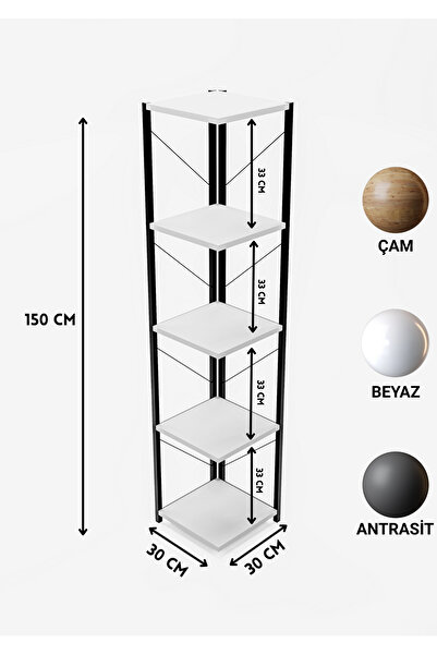 alpaevmobilya 5 Raflı Metal Köşe Kitaplık Dekoratif Aksesuar Rafı Çiçeklik Salon Dekoratif Çok Amaçlı Raf
