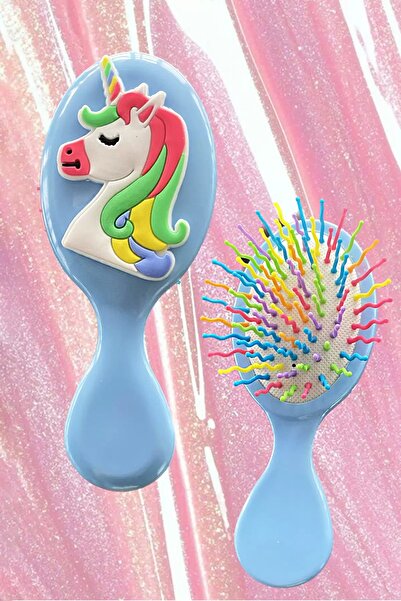 TakıDolabı Mavi Renk Unicorn Figürlü Saç Tarama Fırçası Tarak