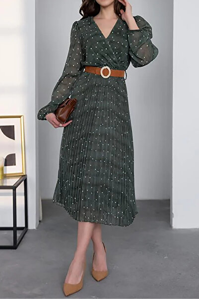 Neşeli Butik rochie din sifon cu curea cu buline NBMY3286