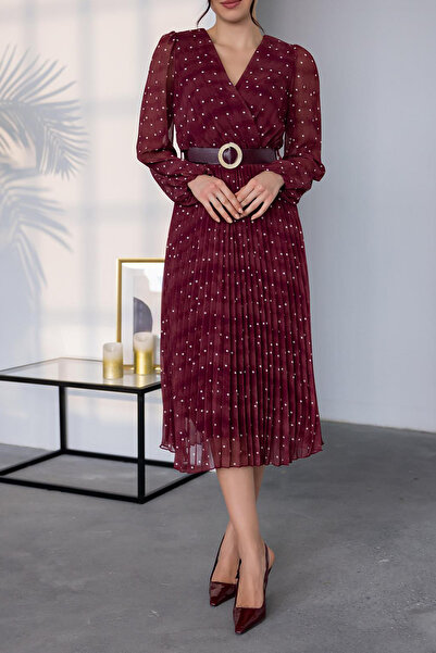 Neşeli Butik γυναικείο φόρεμα σιφόν με λουράκι πουά NBMY3286