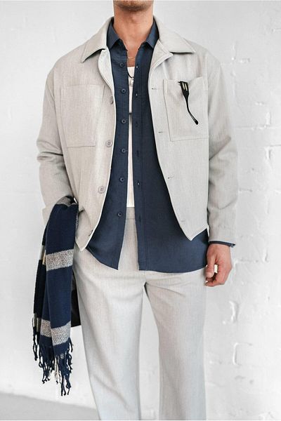 ablukaonline Ανδρικό Boxy Fit Slim Jacket - Μελανζέ με γκρι μελανζέ