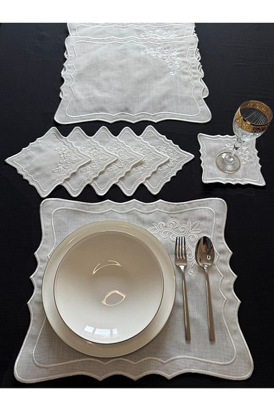 Smiling Home 12-Piece Ecru Color Crown Set - 6 American Service & 6 Presentation Napkins