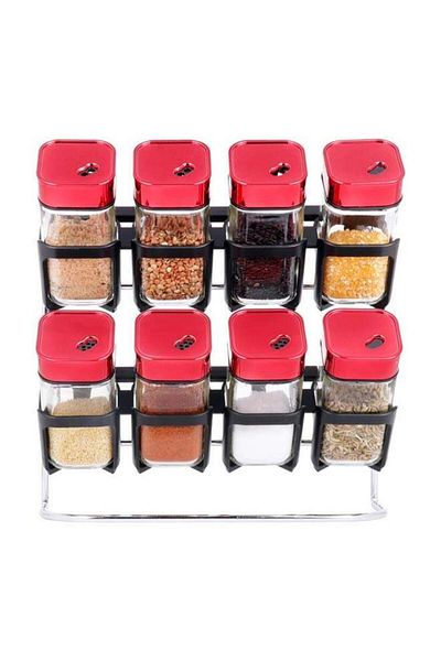 ALMUFARREJ 8-Piece Spice Container Set Red/Clear 30 x 28 x 12cm