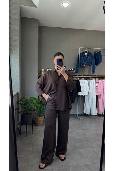 YOUR NAME Linen Fabric Oversize Shirt Pants Set