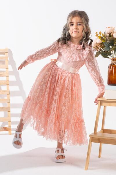 wuza PRENSES DANTEL TÜL KIZ ÇOCUK ELBİSESİ - ÖZEL GÜN ve DOGUM GÜNÜ ELBİSESİ