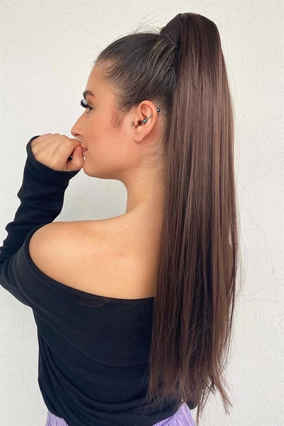 TakıDolabı Brown Straight Ponytail Hair