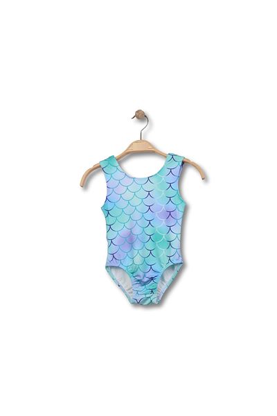 Little Pumpkin Mermaid Scale Patterned Strappy Girl's Swimsuit (Slim Fit) Please Choose 1-2 Sizes Larger