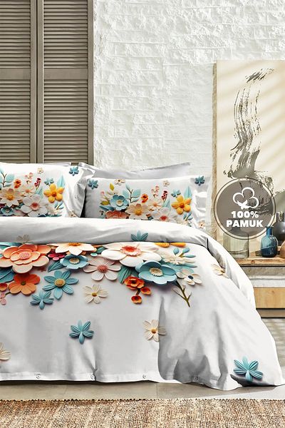 MonoHome 100% Cotton Ranforce Dowry Luxury 5D Digital Double Duvet Cover Set Lotus