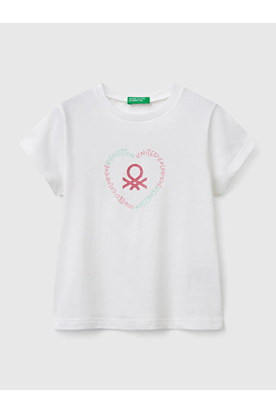 Benetton White Printed Tshirt - Children Girls under Age: 1-6 Years