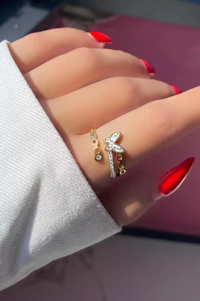 TakıDolabı خاتم فولاذي قابل للتعديل على شكل فراشة ذهبية اللون