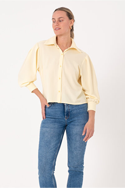 SCREENSHOT Γυναικείο πουκάμισο 100% βισκόζη κίτρινο / Ιδανικό για καθημερινές...