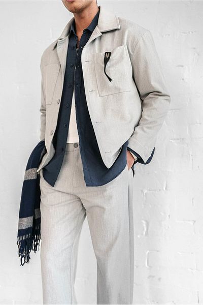 ablukaonline Ανδρικό Boxy Fit Slim Jacket - Μελανζέ με γκρι μελανζέ