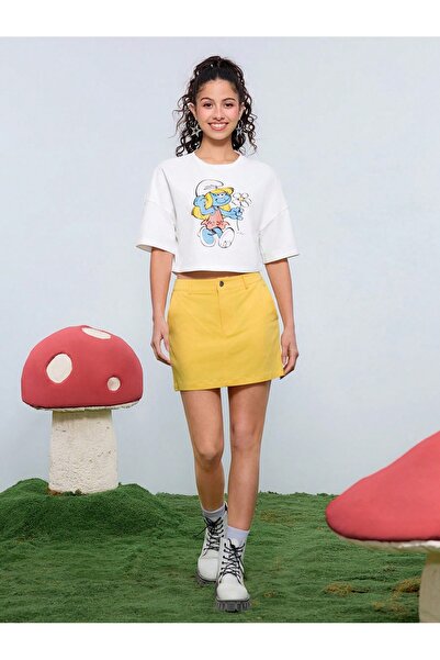 OVER HEAD Kadın Beyaz Şirine Baskılı Oversıze Crop