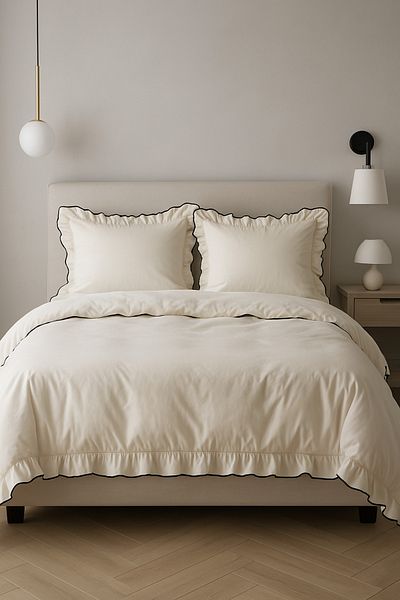 Uckan Set cuvertură de pilota dublă 100% bumbac ornamentat cu volane overlock