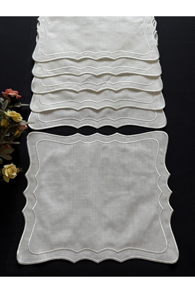 Smiling Home 6 Adet Keten Ekru Renk Çift Zikzak Kare Nakış İşlemeli Amerikan ...