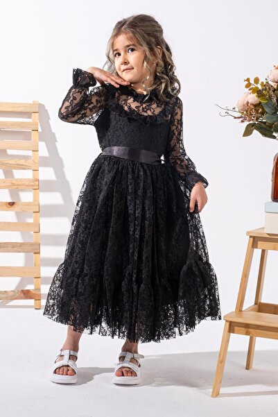 wuza PRENSES DANTEL TÜL KIZ ÇOCUK ELBİSESİ - ÖZEL GÜN ve DOGUM GÜNÜ ELBİSESİ