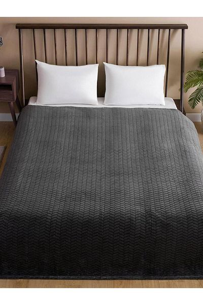 LC Waikiki Lcw Home Anthracite Patterned Welsoft Double Blanket 200X220 cm