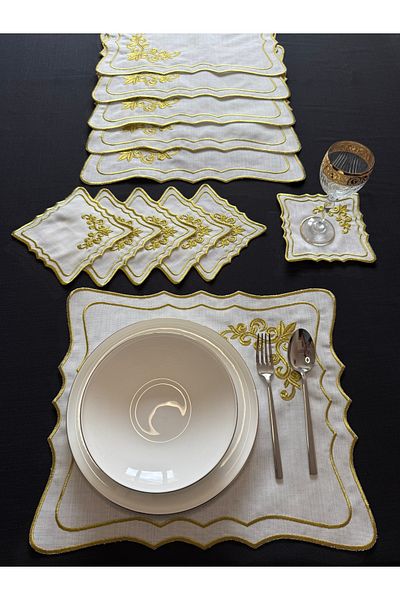 Smiling Home 12 Gold Crown Set, 6 Place Settings & 6 Presentation Napkins
