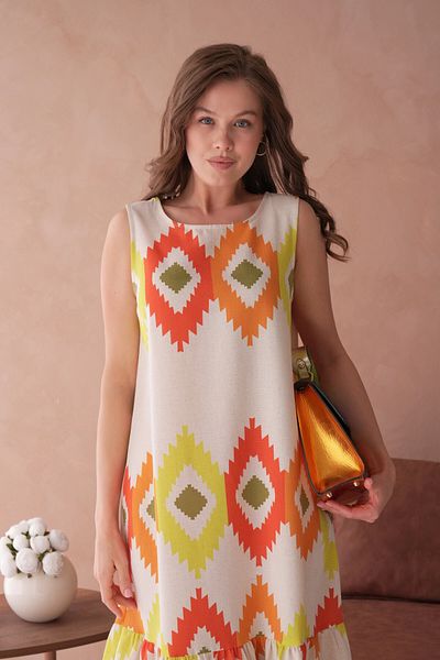 Park Karon Authentic Patterned Flounce Loose Woven Dress
