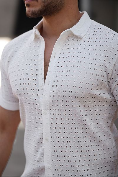 ZİNOX Men's Short Sleeve Perforated Pattern Knitted Fabric Regular Fit New Season Shirt