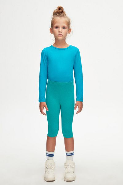 LOVETTI Petrol Colored Basic Girl's Knee-length Leggings and Capri Set