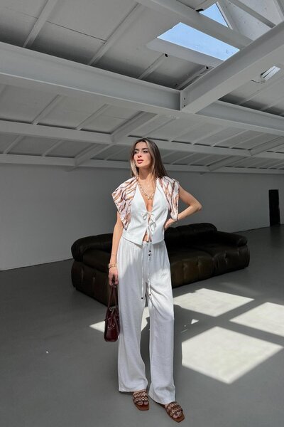 mylove Bow Detailed Vest Linen Suit White