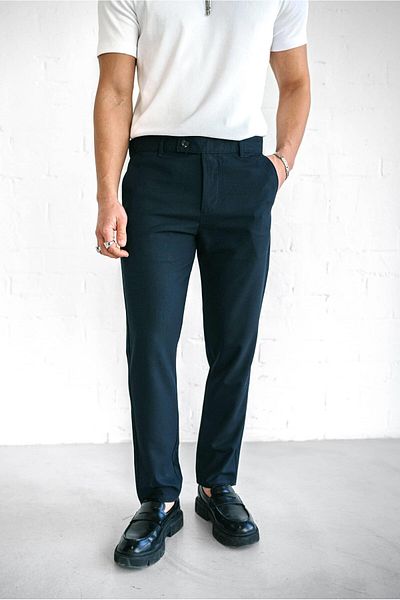 ablukaonline Men's Quality Flexible Lycra Ankle Length Fabric Trousers Navy Blue
