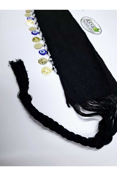 ASYA PAZARLAMA Black Sea Black Evil Eye Beaded Keşan, Scarf, Shawl, Scarf, Hair Band, Bandana