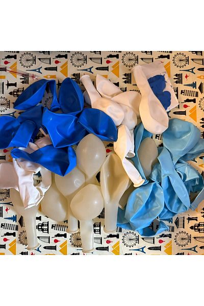 BALON DİYARI 25 Pieces Navy Blue Light Blue White Confetti Transparent Balloon, Metallic Pastel Mixed Quality Balloon Set