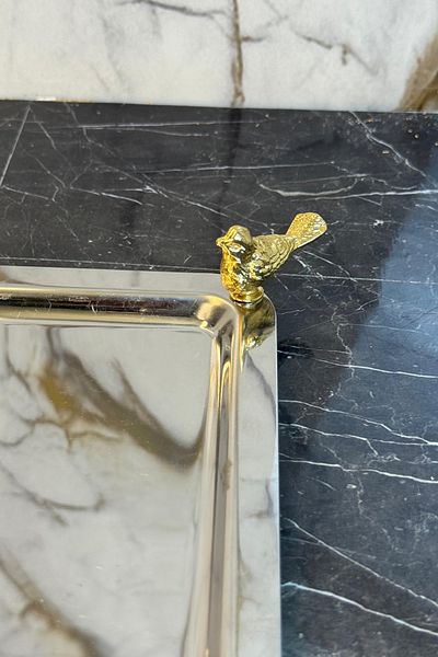 MAY HOME Silver Bird Detailed Square Tray