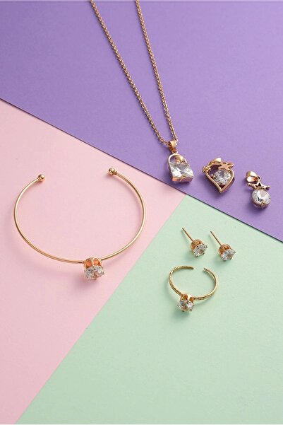 TakıDolabı طقم أقراط قلادة نسائية من Beoje بالحجارة (سوار، قلادة، أقراط، قلادة)