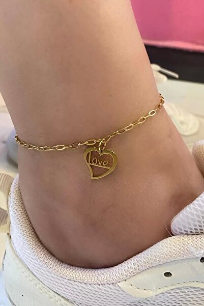 TakıDolabı Gold Color Heart Figured Steel Anklet