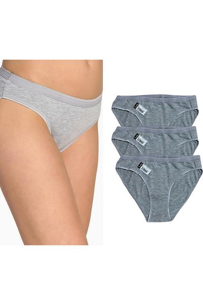 BEYAZTOPTAN Women's 100% Cotton Gray 3-Pack Slip Panties