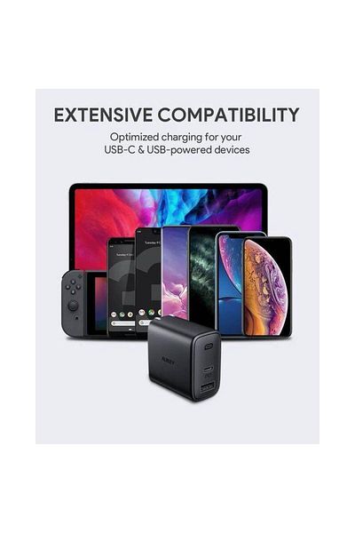 AUKEY شاحن PD صغير الحجم ثنائي المنفذ PA-F3S - أسود