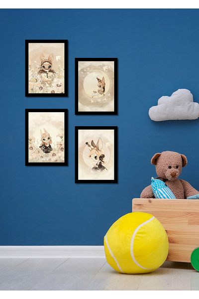 NT Handmade 4 Pieces Frame Look Fairytale Wall Decor Painting Set for Kids Room