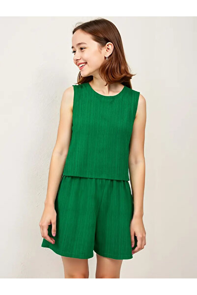 LOUİSA Devojčin set od zelene naborane tkanine, gornji i donji deo